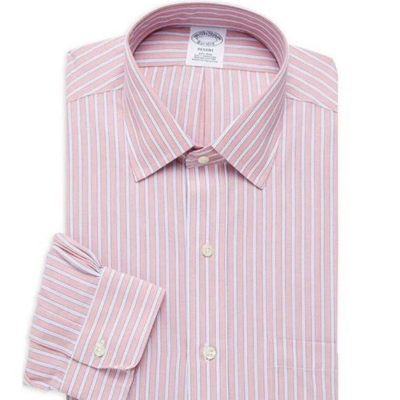 Brooks Brothers Slim-Fit Non-Iron Orange White Striped Dress Shirt Sz 15.5 / 33 - Picture 1 of 4